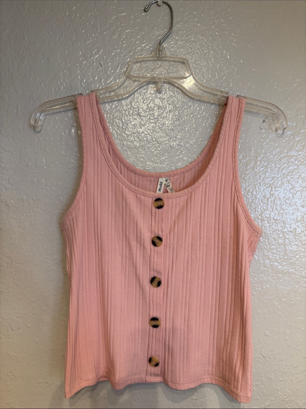 Mudd Pink Ribbed Button Front Preppy Casual Tank Top Sz M